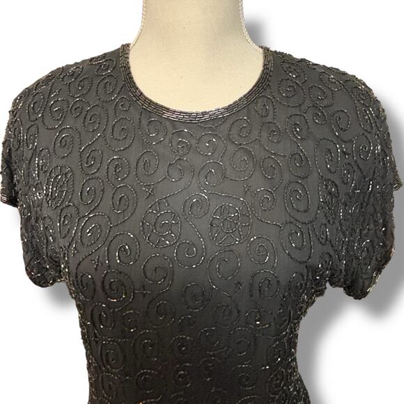 Vintage Stenay Black Beaded Silk Dress - Picture 1 of 5
